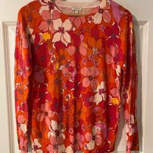 Floral Women's Sweater Vibrant Orange and Pink